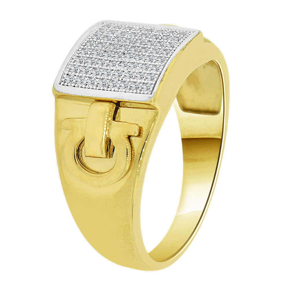 Signet Horse Shoe Cluster Ring Men CZ Yellow Gold 14k size 9