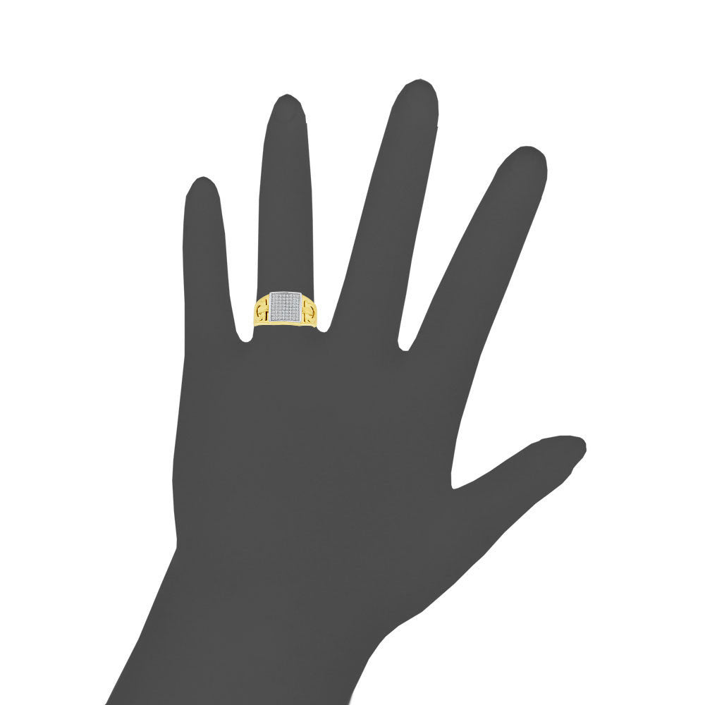 Signet Horse Shoe Cluster Ring Men CZ Yellow Gold 14k size 9