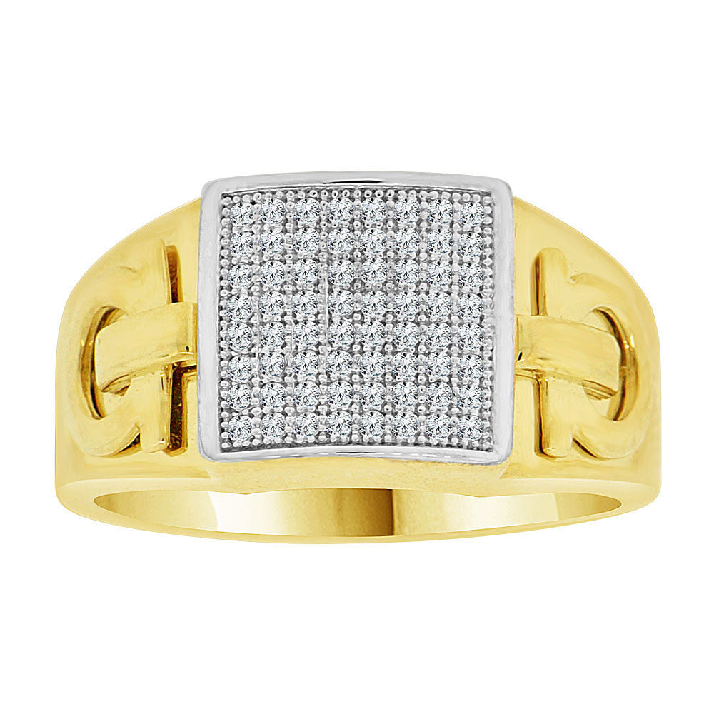 Signet Horse Shoe Cluster Ring Men CZ Yellow Gold 14k size 9