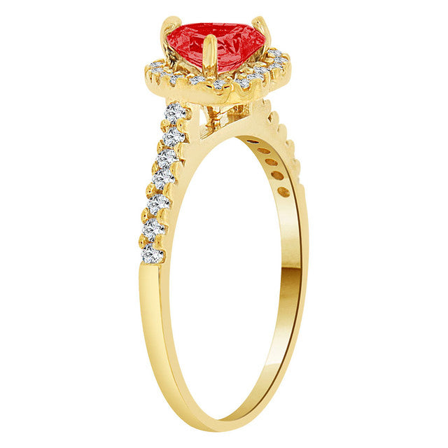 Heart Lady Ring Red Color CZ Yellow Gold 14k