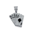 Rhodium Plated 925 Sterling Silver CZ Royal Flush Hip Hop Pendant
