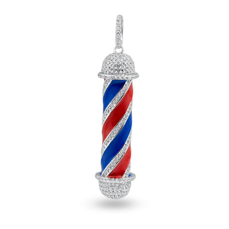 Rhodium Plated 925 Sterling Silver Barber Pole Clear CZ Pendant