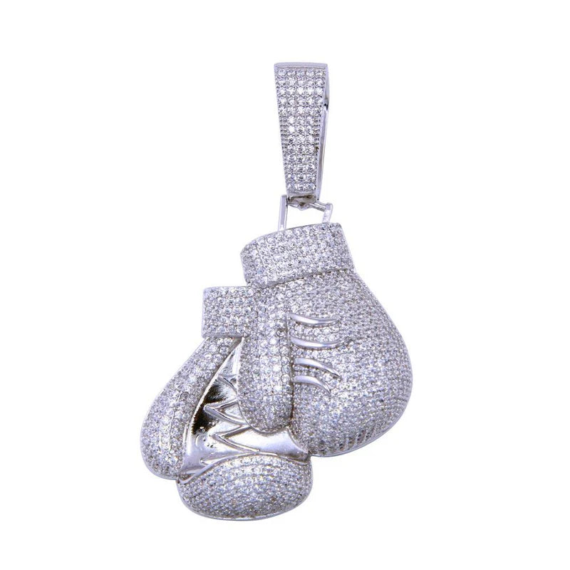 Rhodium Plated 925 Sterling Silver CZ Boxing Glove Pendant