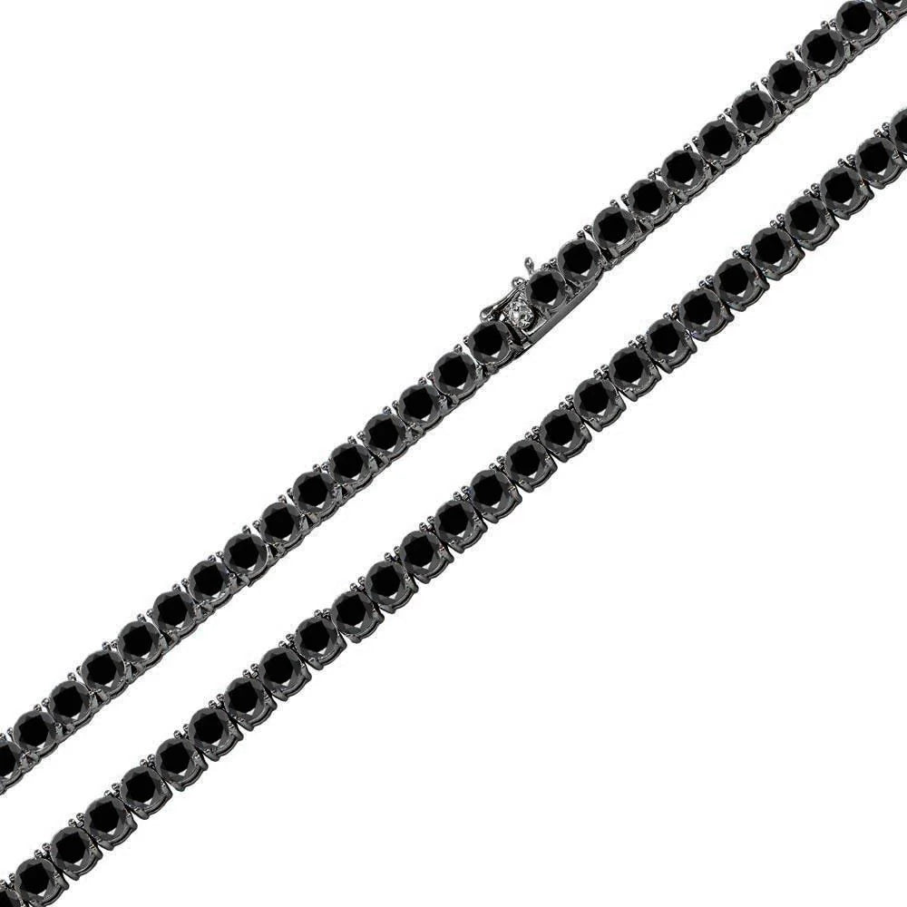 925 Sterling Silver Blk Rhodium Plated Round Blk CZ Tennis Necklace or Bracelet 4mm