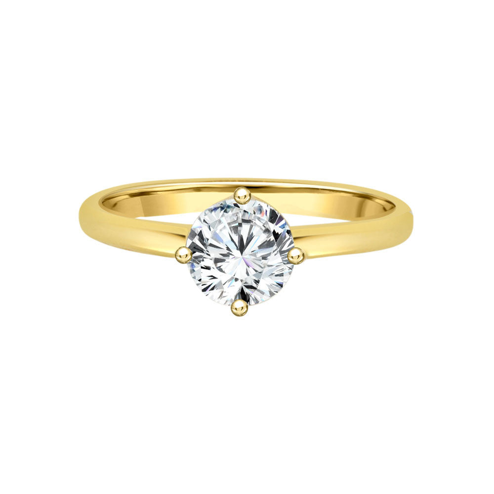 Solitaire Lady Engagement Ring Round Cubic Zirconia Yellow Gold 14k