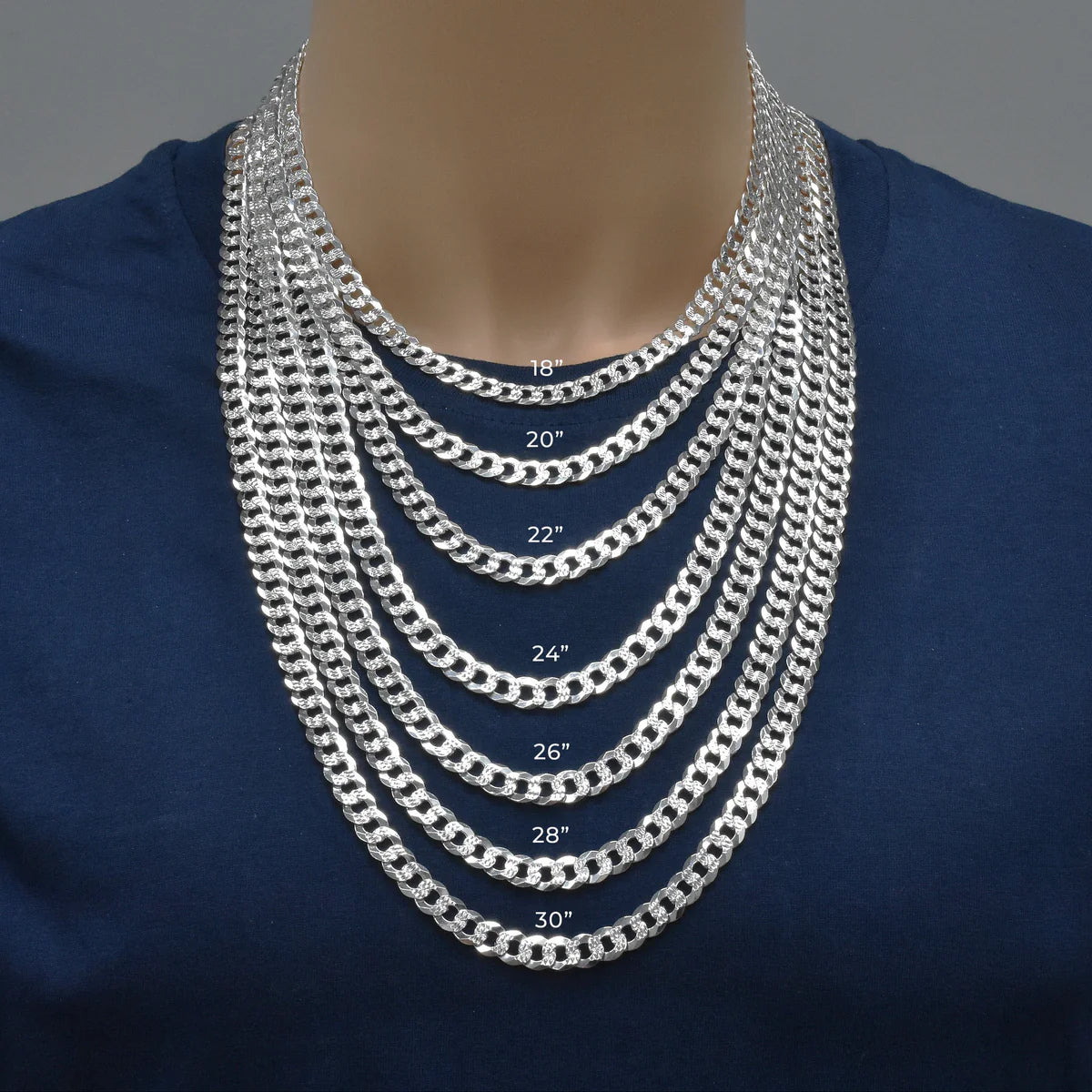Curb Link 1 Side Diamond Cut 1 Side Plain Chain or Bracelet 7.9mm