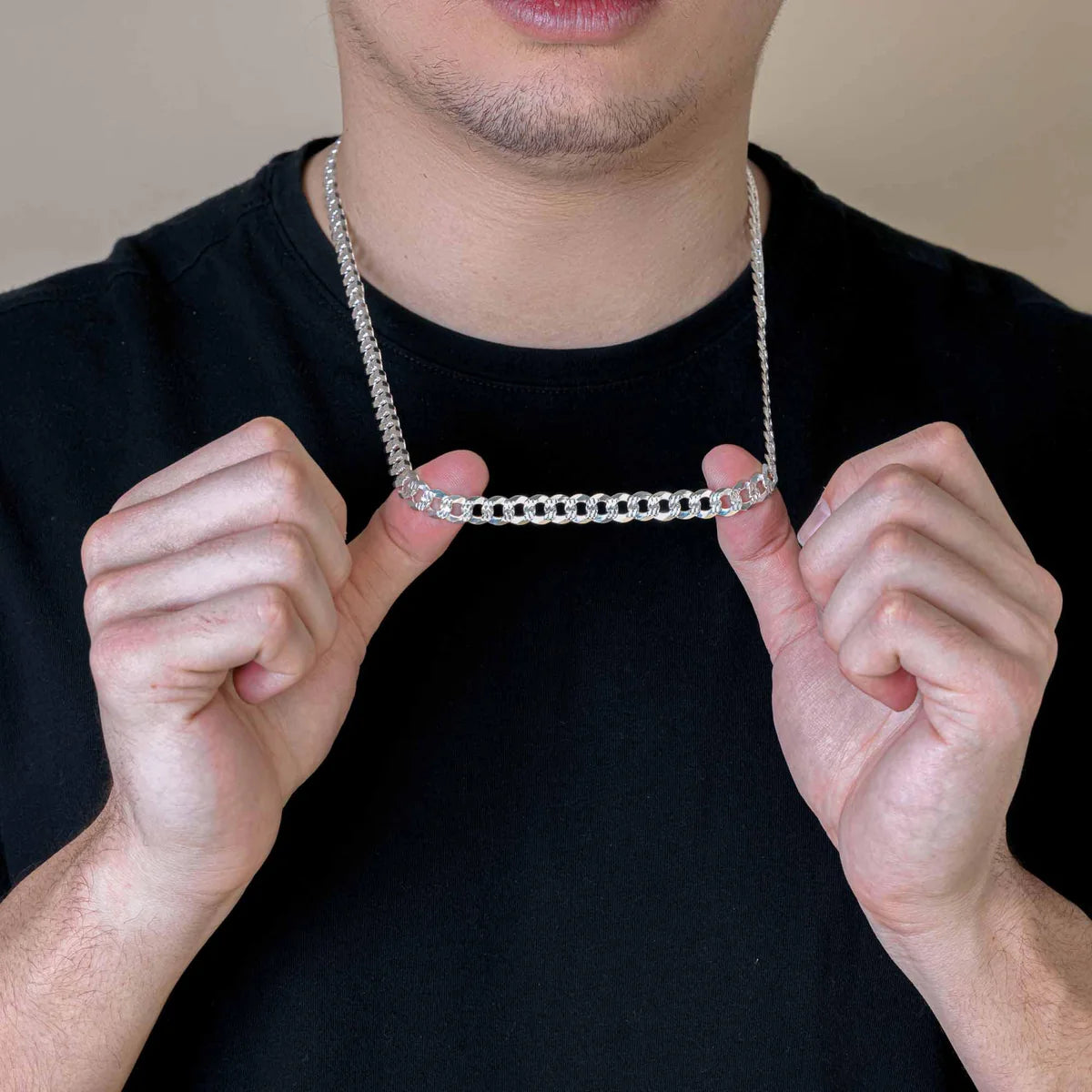 Curb Link 1 Side Diamond Cut 1 Side Plain Chain or Bracelet 7.9mm