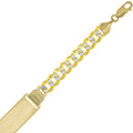 White Pave Curb Link ID 9.5mm Men Bracelet Yellow 14k