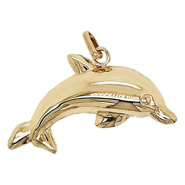 Dolphin Hollow Puffed Pendant Yellow Gold 14k