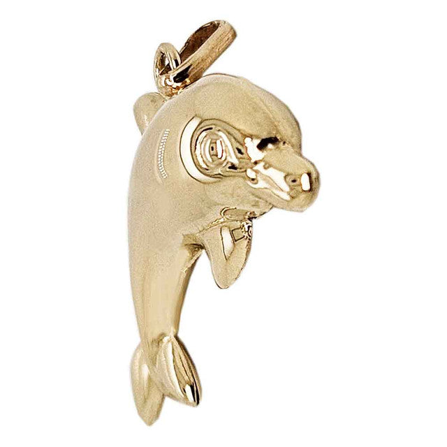 Dolphin Hollow Puffed Pendant Yellow Gold 14k