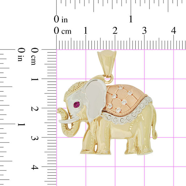 Elephant Pendant CZ 33mm Tricolor Gold 14k