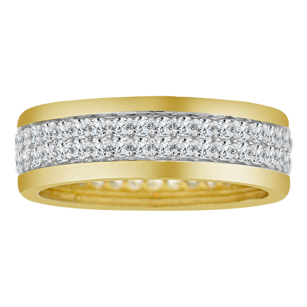 Eternity Band Ring Double Row Cubic Zirconia Size 6 Yellow Gold 14k