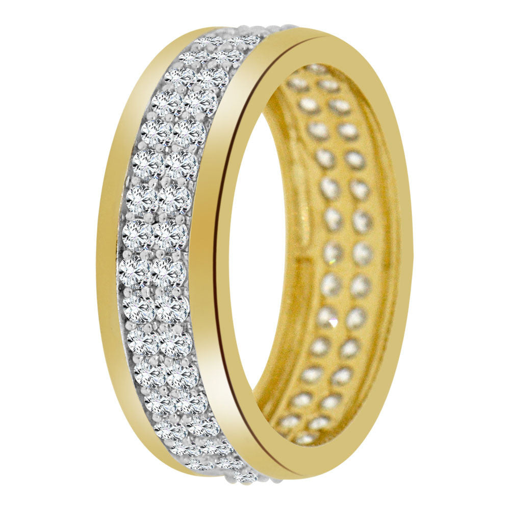 Eternity Band Ring Double Row Cubic Zirconia Size 6 Yellow Gold 14k