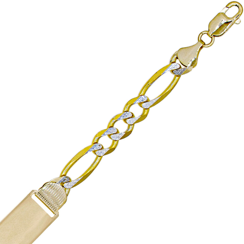 White Pave Figaro ID Men Bracelet 9.7mm Yellow 14k