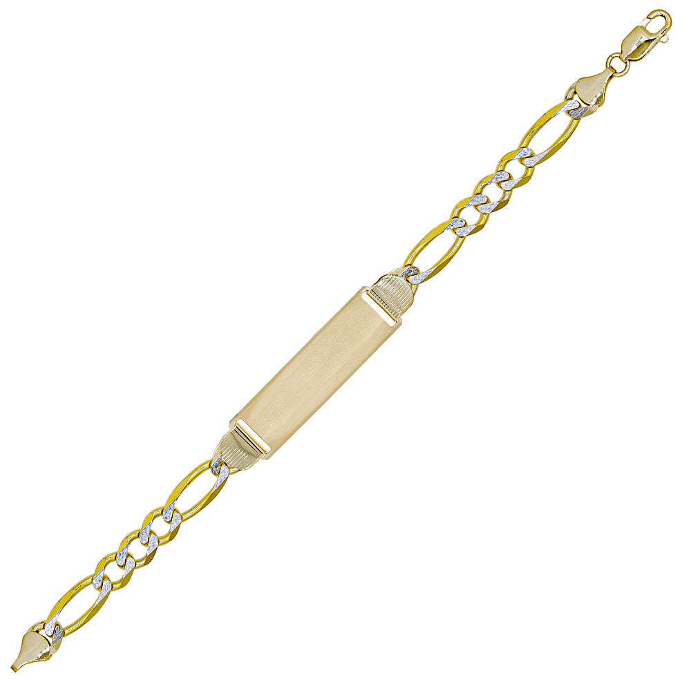 White Pave Figaro ID Men Bracelet 9.7mm Yellow 14k
