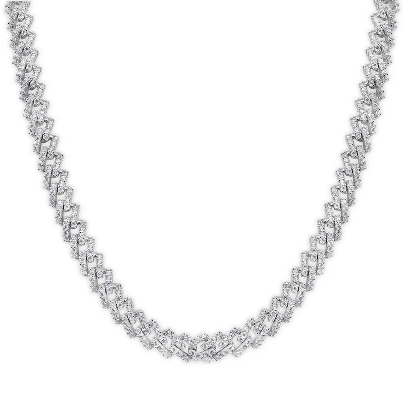 Rhodium Plated 925 Sterling Silver 5.5mm CZ Encrusted Monaco Chain or Bracelet
