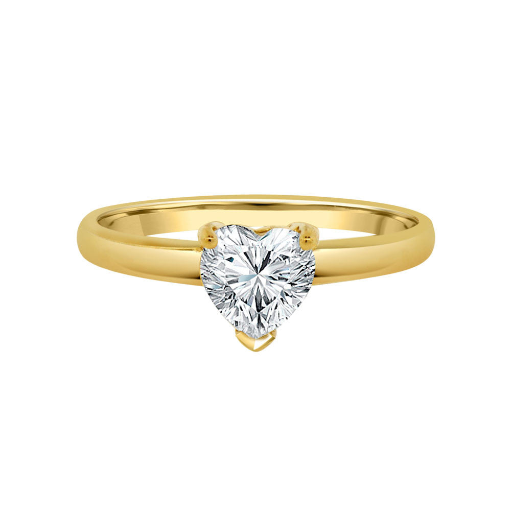 Solitaire Lady Engagement Ring Heart Shape Cubic Zirconia Yellow Gold 14k [R090-009]