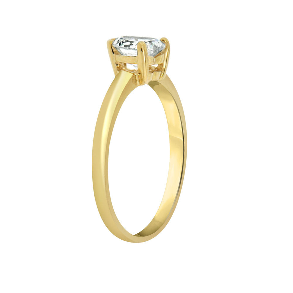 Solitaire Lady Engagement Ring Heart Shape Cubic Zirconia Yellow Gold 14k [R090-009]