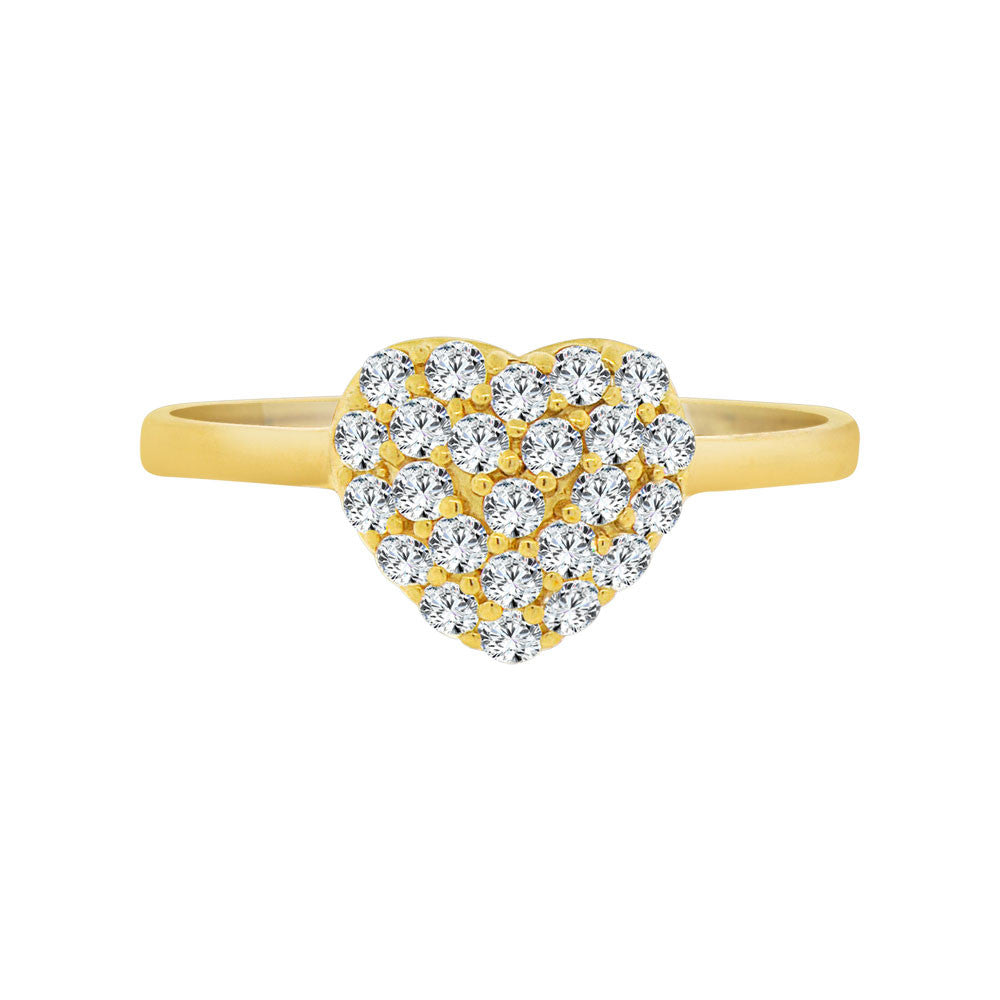 Classic Simple Dainty Heart Ring Cubic Zirconia Yellow Gold 14k