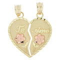 Sharing Heart Rose Pendant Tricolor Gold 14k