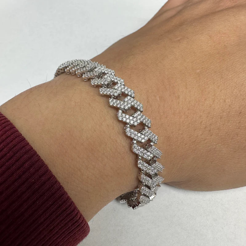 Rhodium Plated 925 Sterling Silver CZ Encrusted Miami Cuban Link 10.2mm Chain Or Bracelet