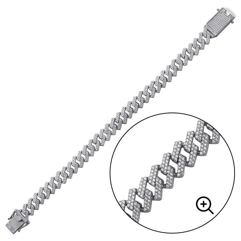 Rhodium Plated 925 Sterling Silver CZ Encrusted Miami Cuban Link 10.2mm Chain Or Bracelet