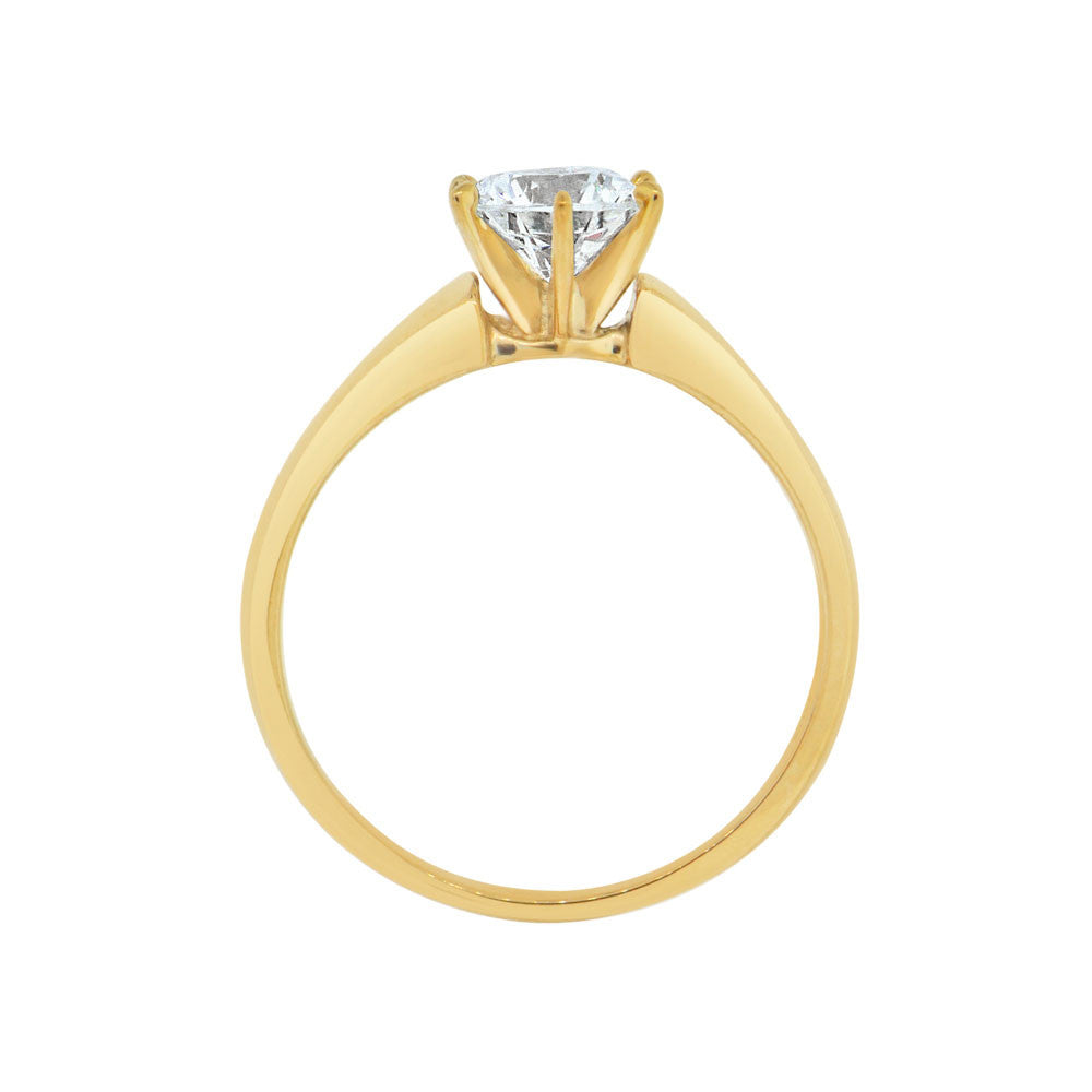 Solitaire Lady Engagement Ring Round Cubic Zirconia Yellow Gold 14k