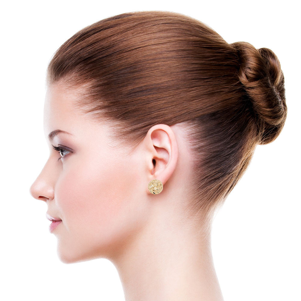Round Nugget Post Push Back Earring Yellow Gold 14k
