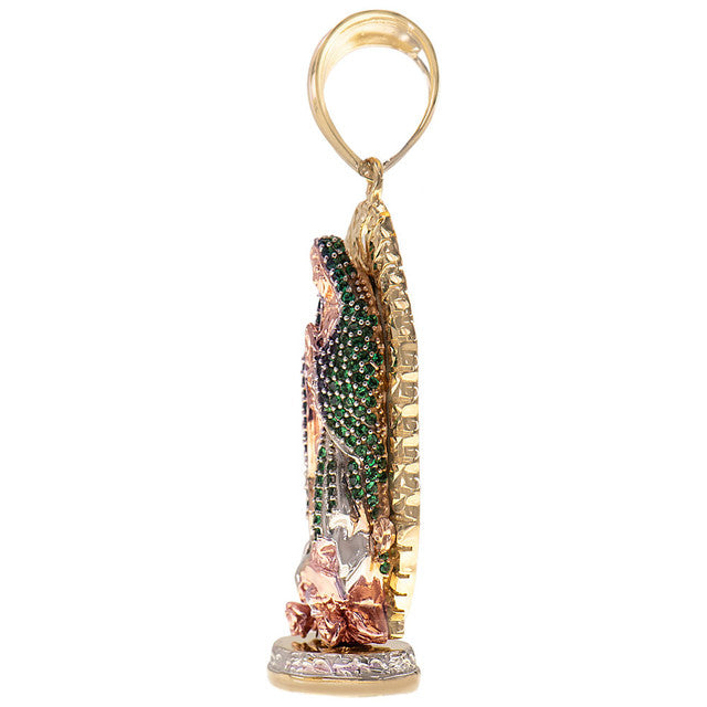Guadalupe Virgin 3D Pendant CZ 14mm Tricolor Gold 14k