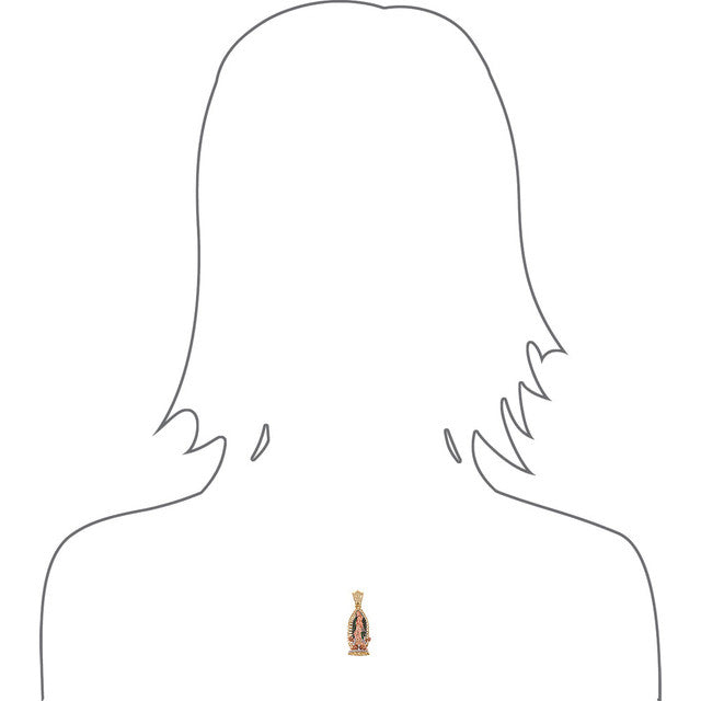 Guadalupe Virgin 3D Pendant CZ 14mm Tricolor Gold 14k