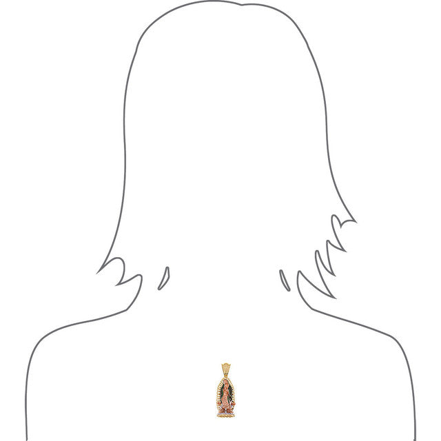Guadalupe Virgin 3D Pendant CZ 14mm Tricolor Gold 14k