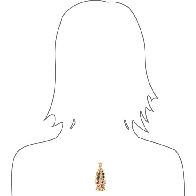 Guadalupe Virgin 3D Pendant CZ 14mm Tricolor Gold 14k